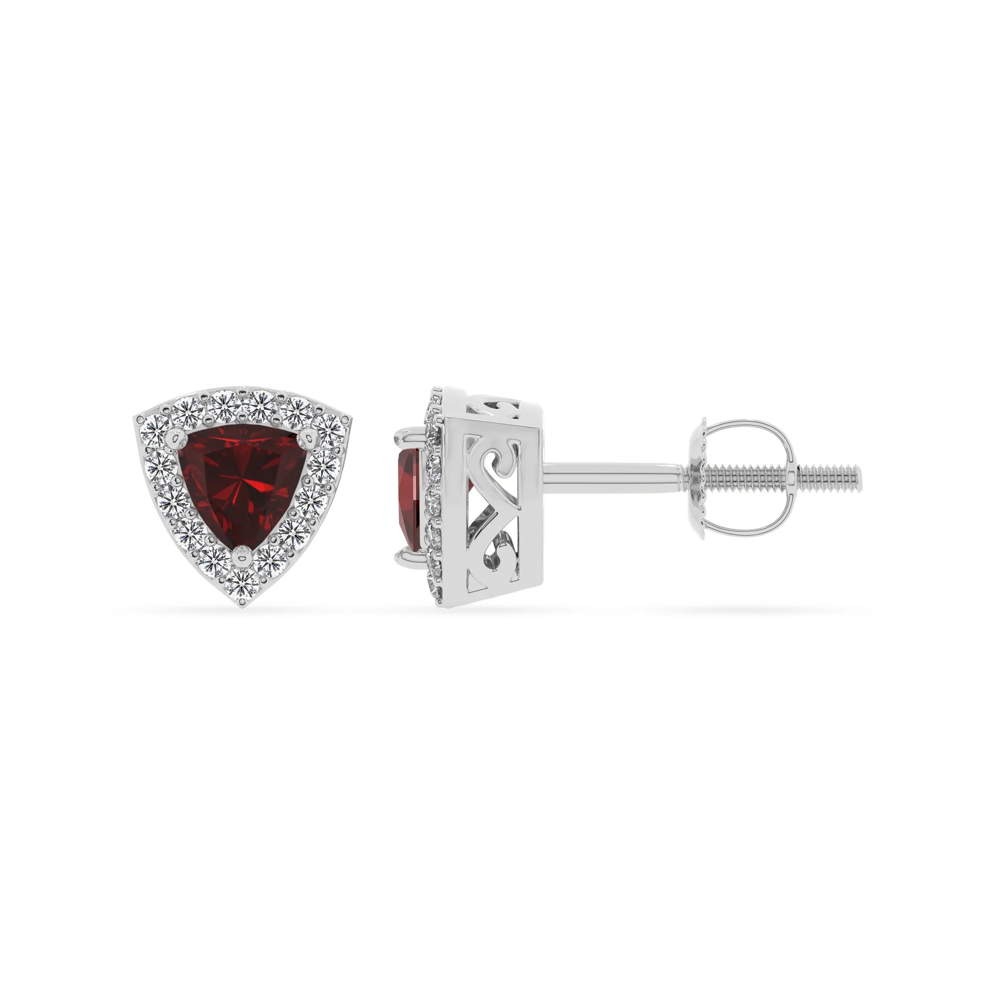 natural garnet trillion stud earrings in white gold