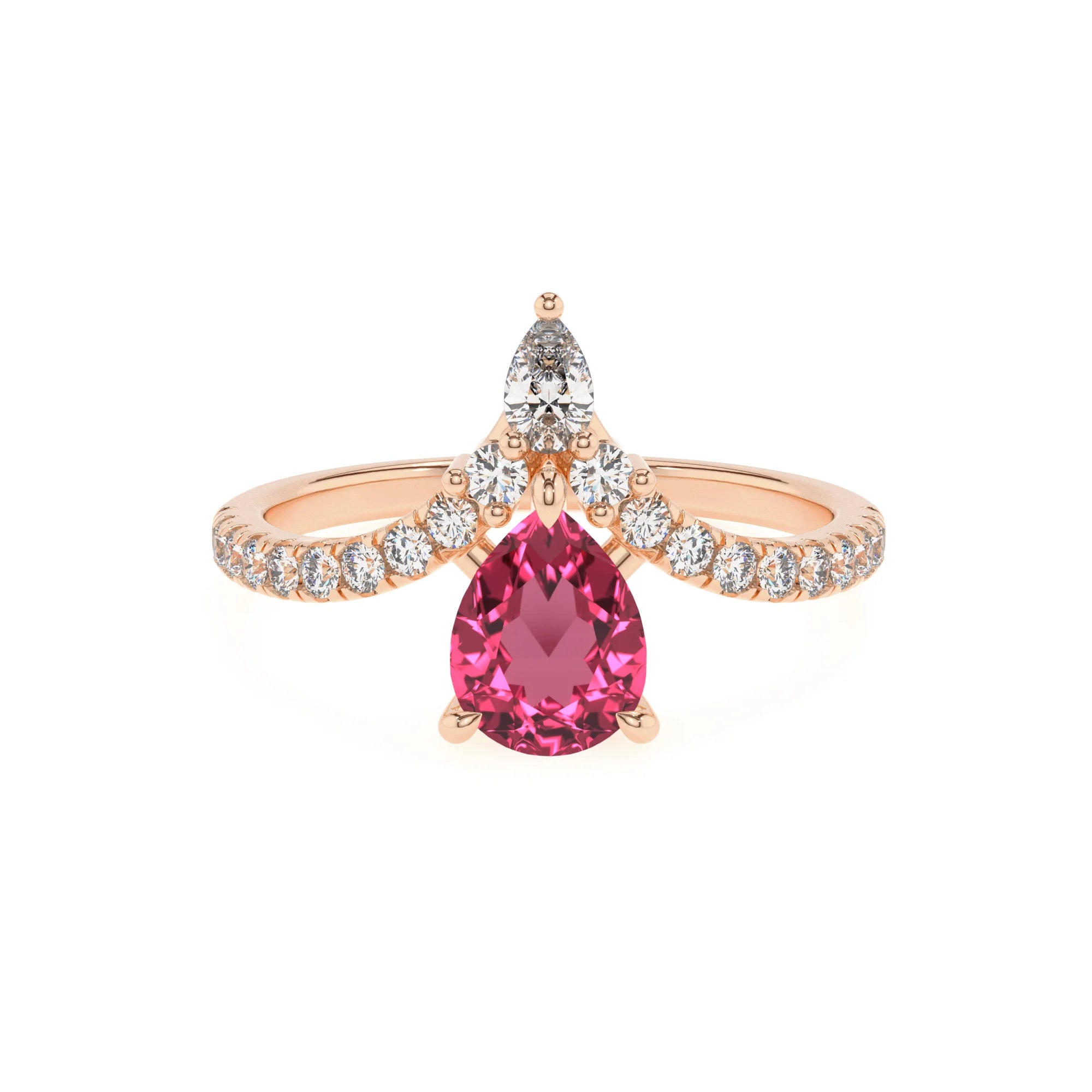lab grown pink-tourmaline pear solitaire rings in rose gold