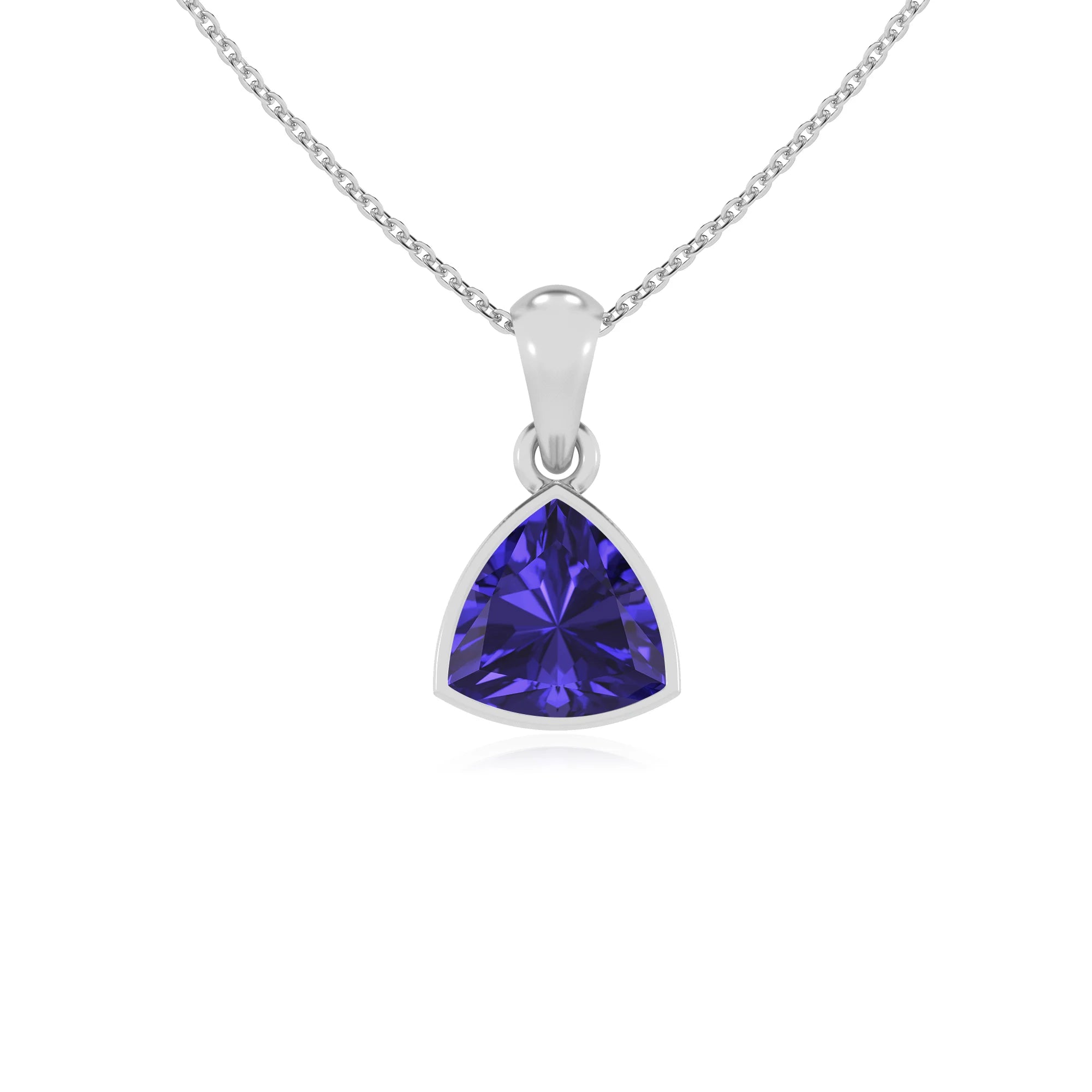 lab grown tanzanite trillion solitaire necklaces in platinum