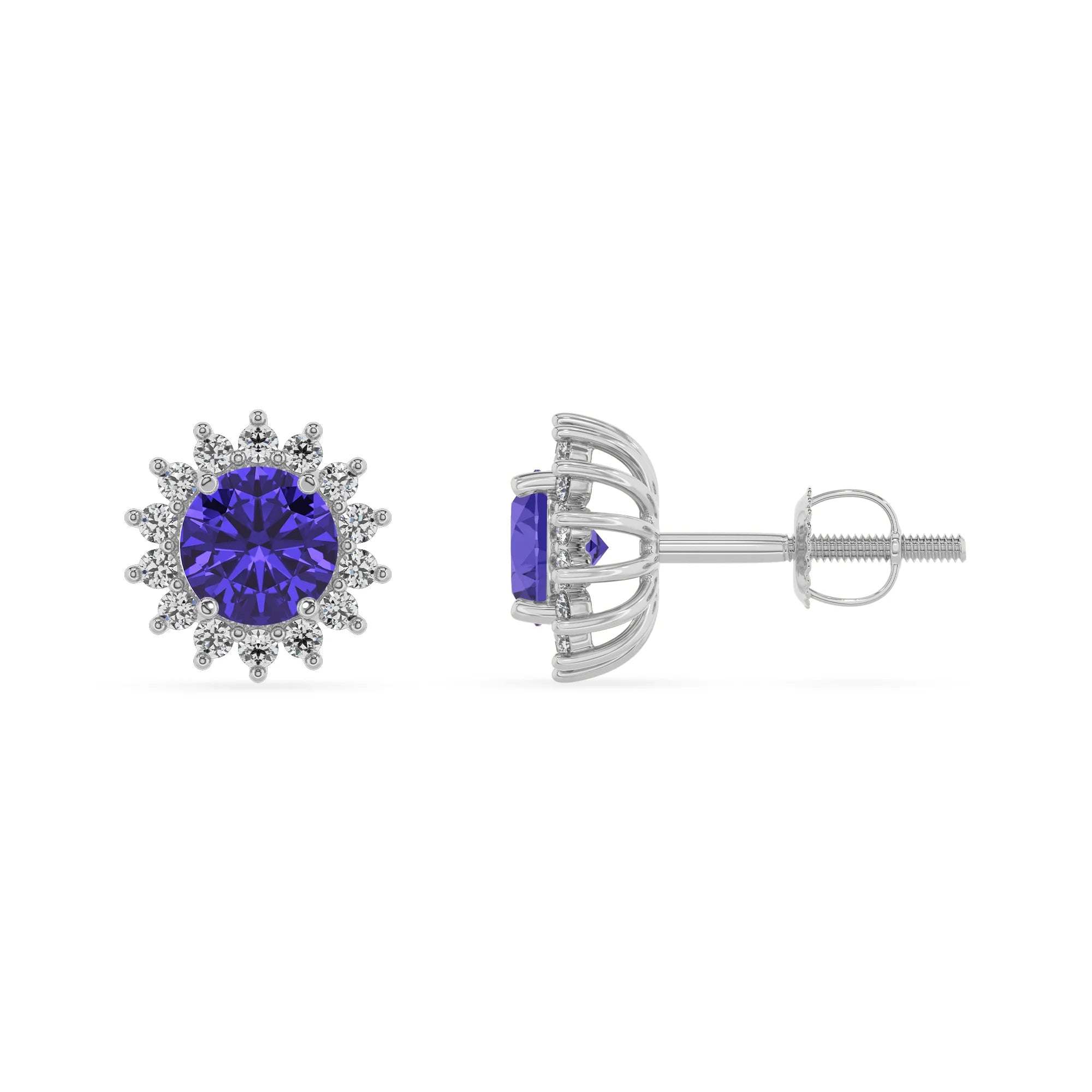 lab grown tanzanite round stud earrings in sterling silver