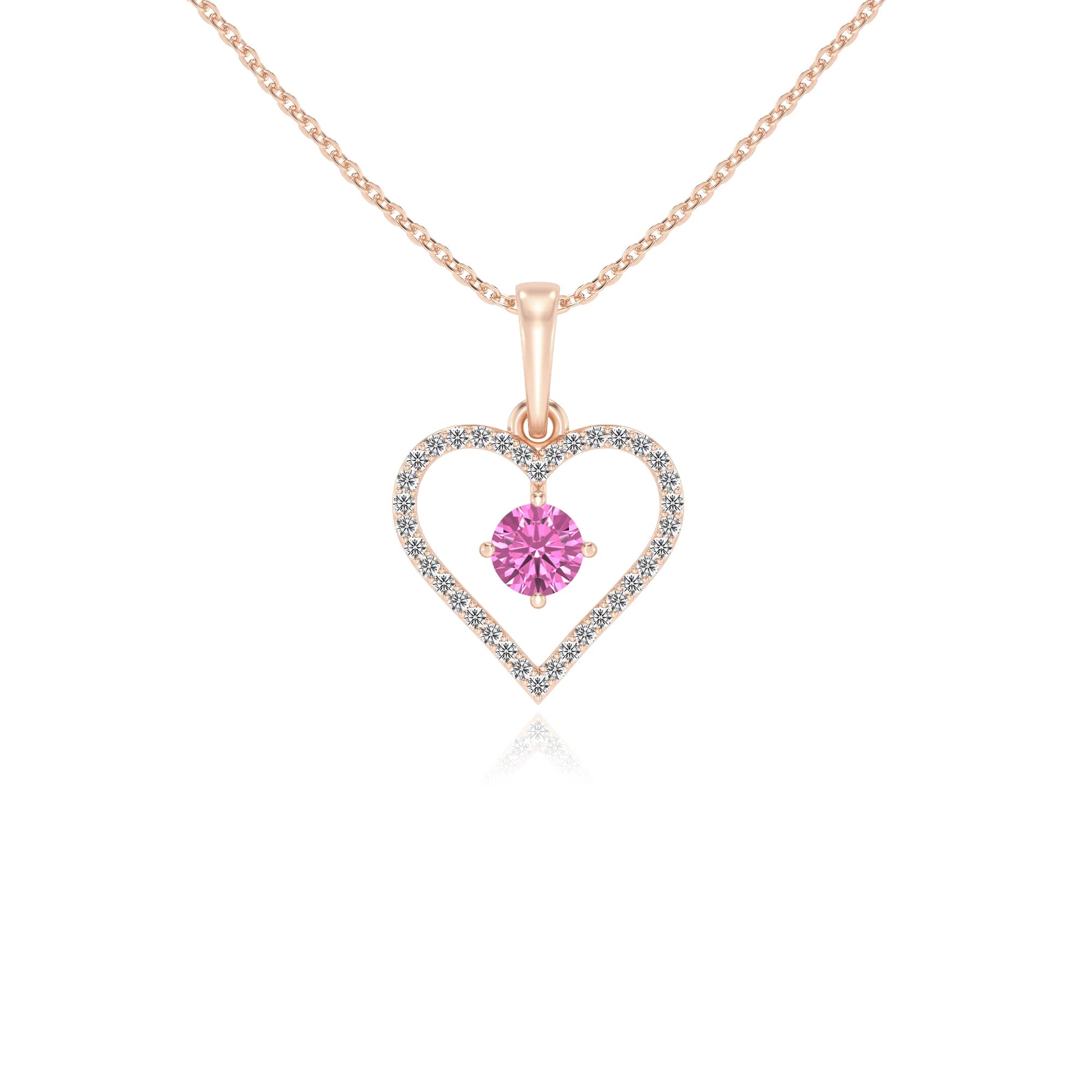 lab grown pink-sapphire round infinity necklaces in rose gold