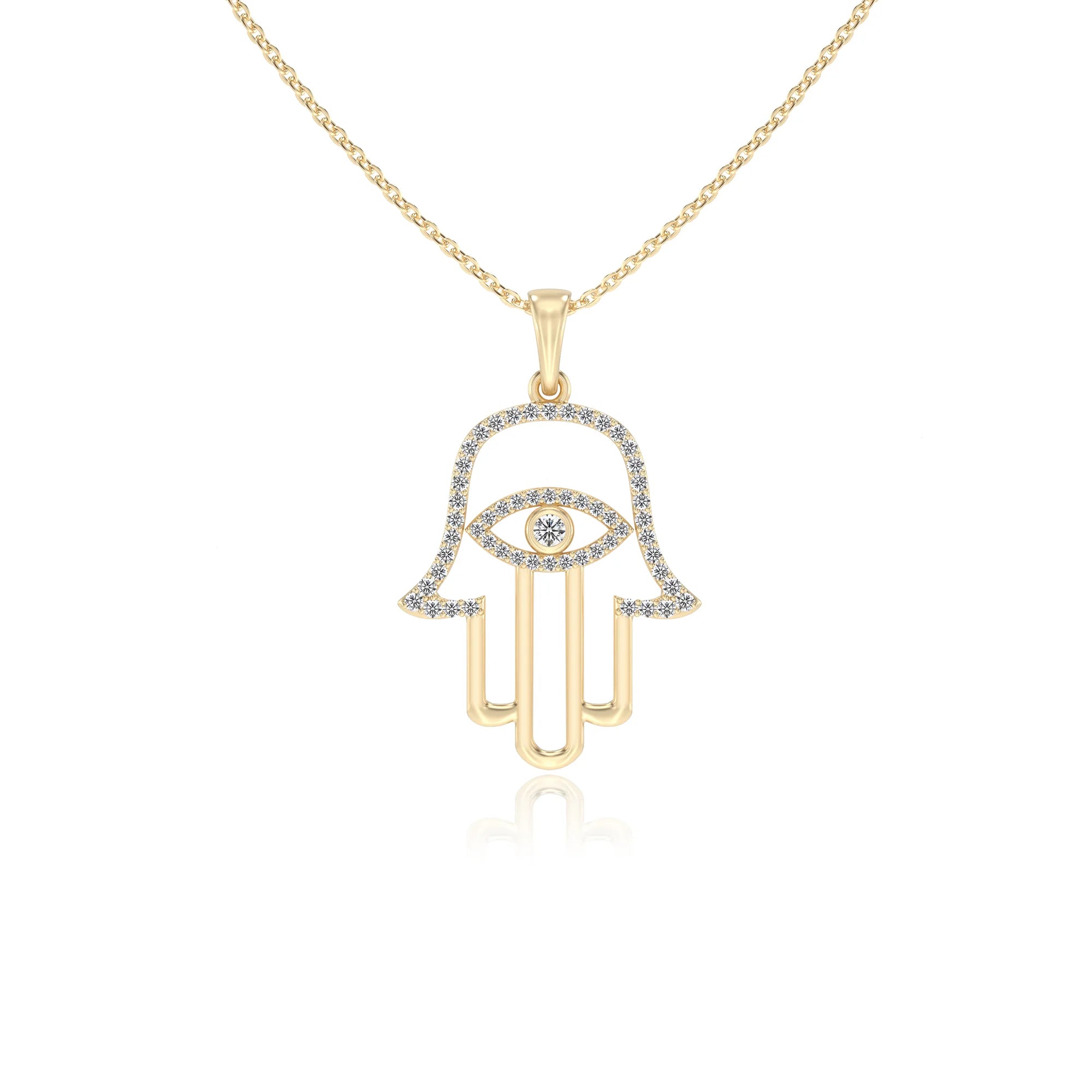 lab grown moissanite round infinity necklaces in yellow gold