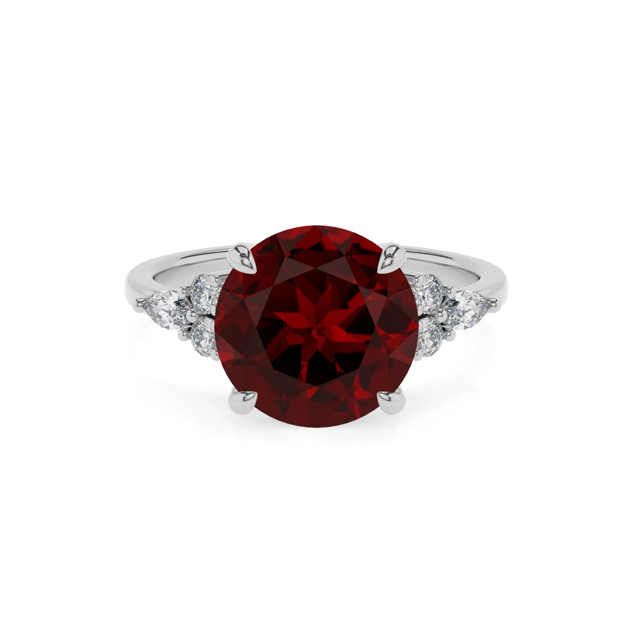 natural garnet round solitaire rings in white gold