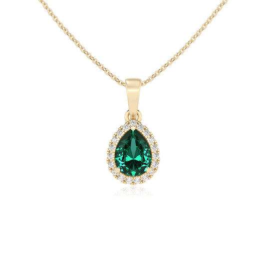 lab grown emerald pear solitaire necklaces in yellow gold