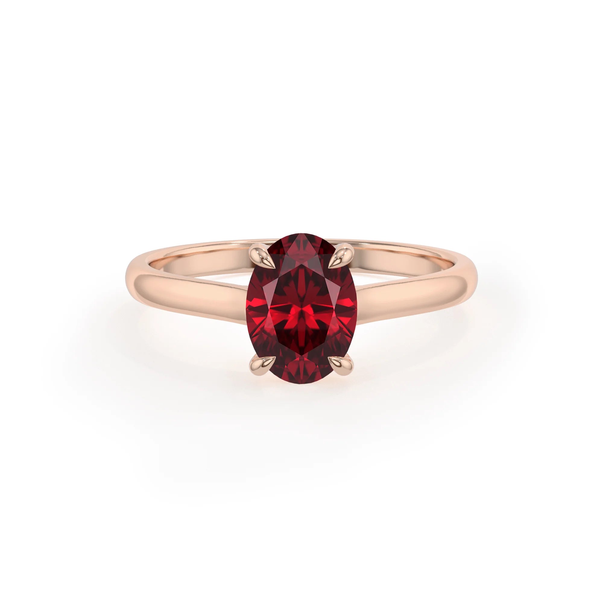 lab grown ruby oval solitaire rings in rose gold