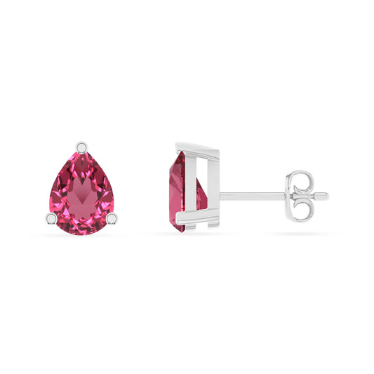 lab grown pink tourmaline pear stud earrings in sterling silver