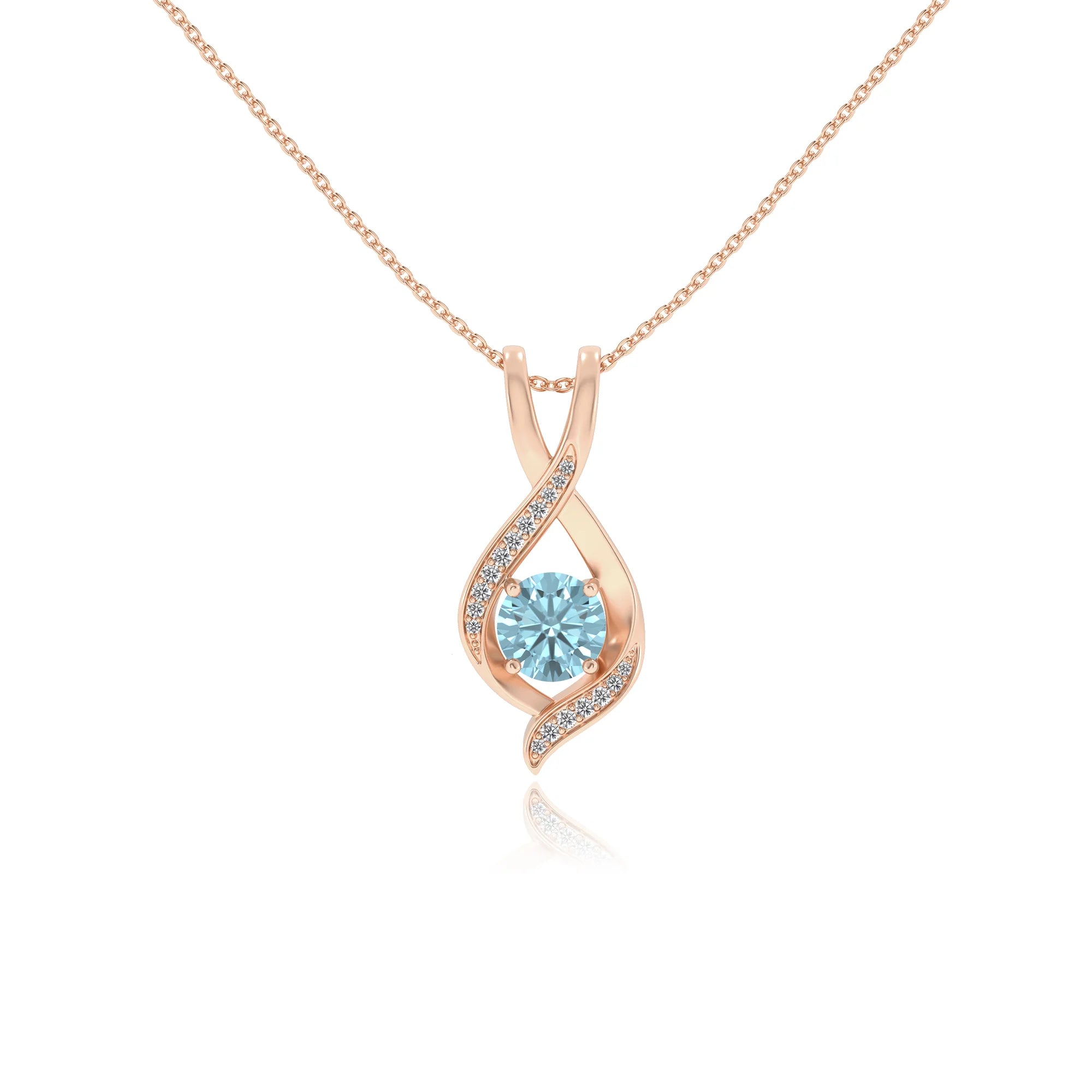 lab grown aquamarine round solitaire necklaces in rose gold