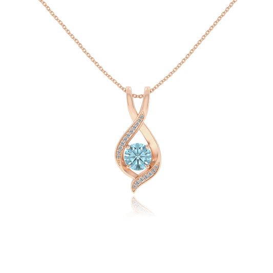 lab grown aquamarine round solitaire necklaces in rose gold