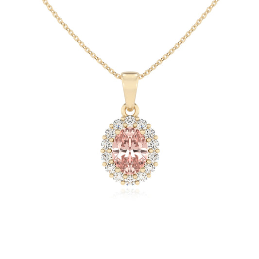 lab grown morganite oval solitaire necklaces in yellow gold