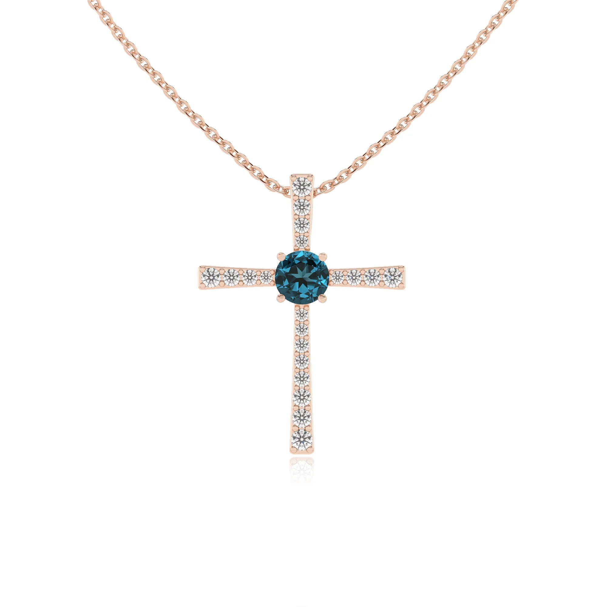 natural london-blue-topaz round infinity necklaces in rose gold
