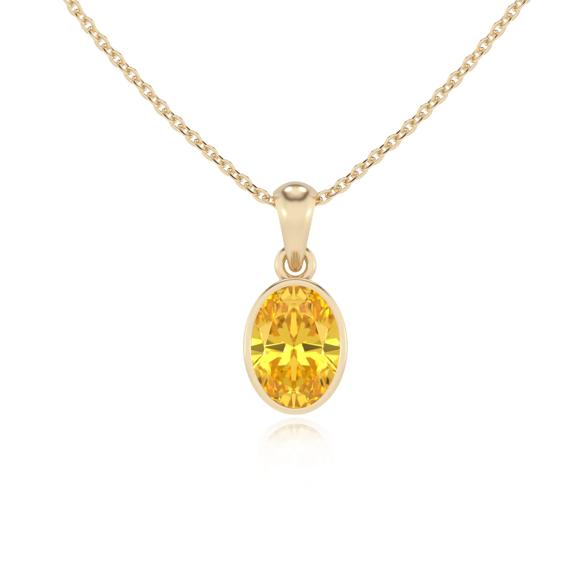 lab grown yellow-sapphire oval solitaire necklaces in yellow gold