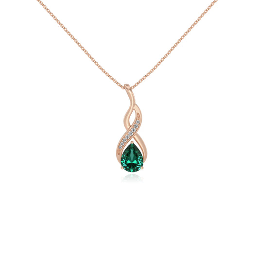 lab grown emerald pear solitaire necklaces in rose gold