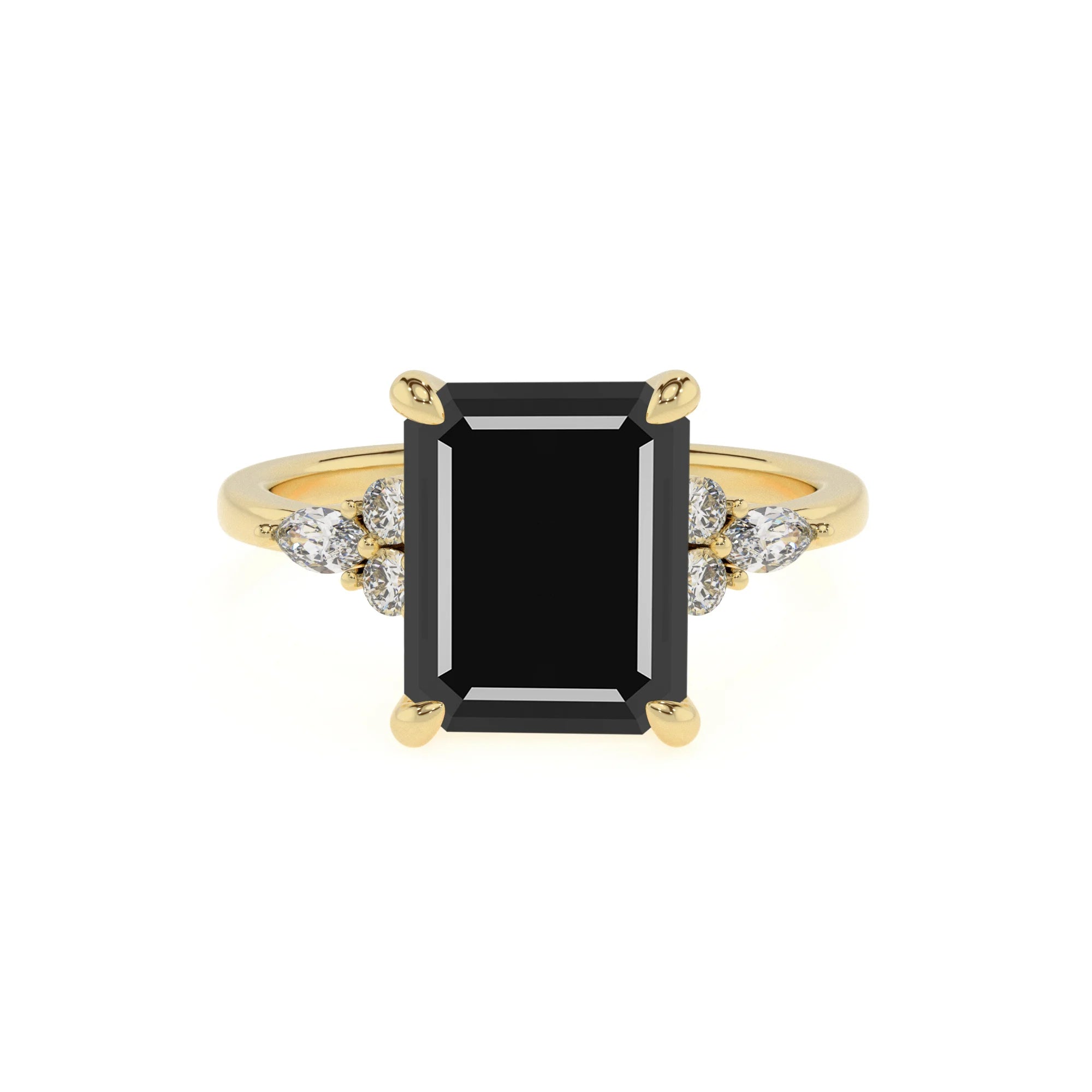 natural black-onyx emerald cut solitaire rings in yellow gold