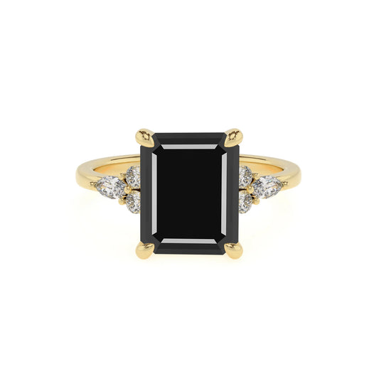 natural black-onyx emerald cut solitaire rings in yellow gold