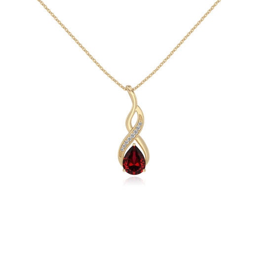 lab grown ruby pear solitaire necklaces in yellow gold