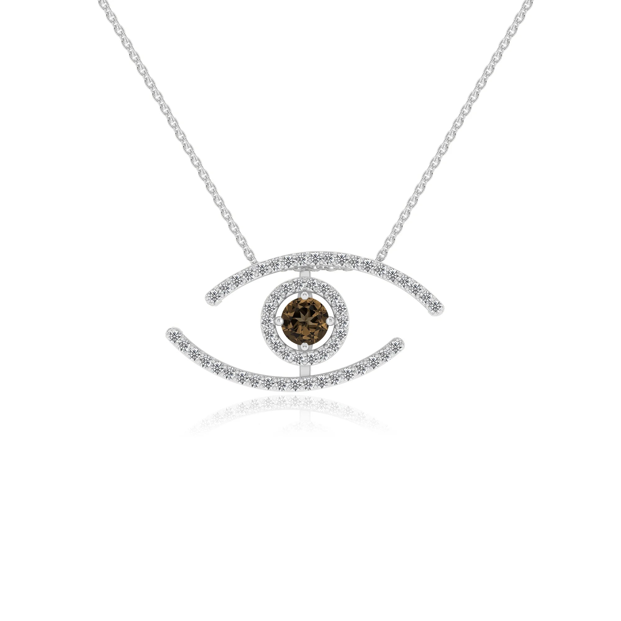 natural smoky-quartz round solitaire necklaces in platinum