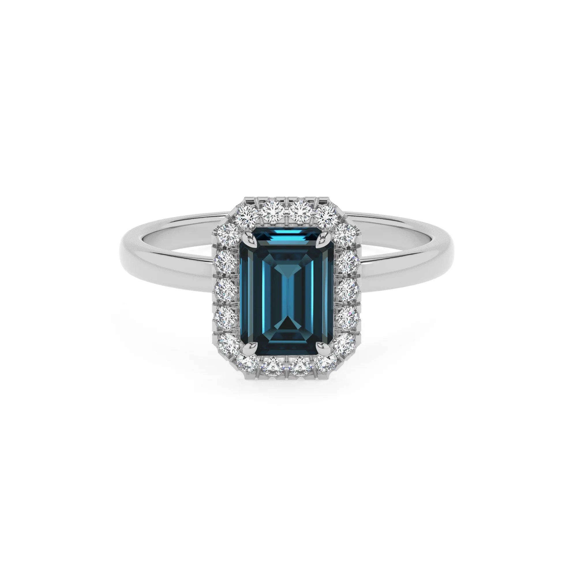 natural london-blue-topaz emerald cut solitaire rings in sterling silver