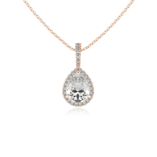 lab grown moissanite pear solitaire necklaces in rose gold