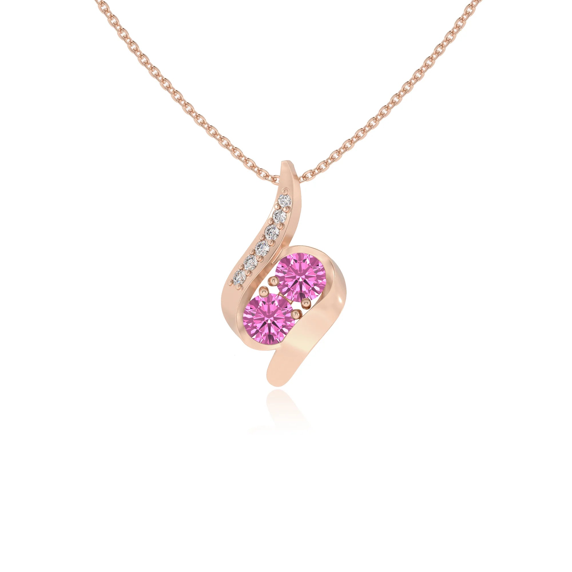 lab grown pink-sapphire round solitaire v-bale necklaces in rose gold