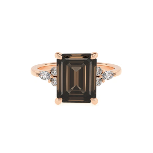 natural smoky-quartz emerald cut solitaire rings in rose gold