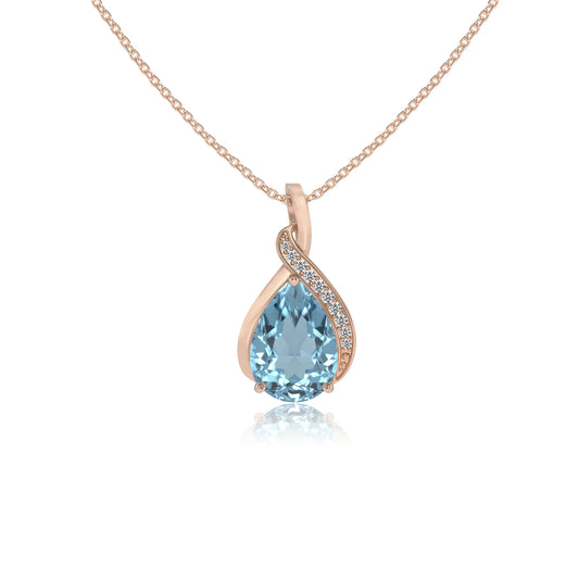 lab grown aquamarine pear solitaire necklaces in rose gold