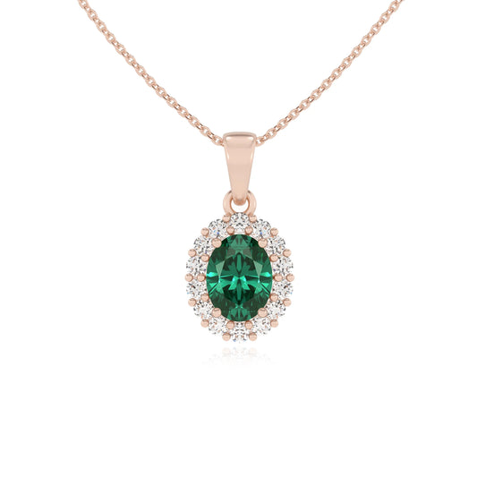 lab grown emerald oval solitaire necklaces in rose gold
