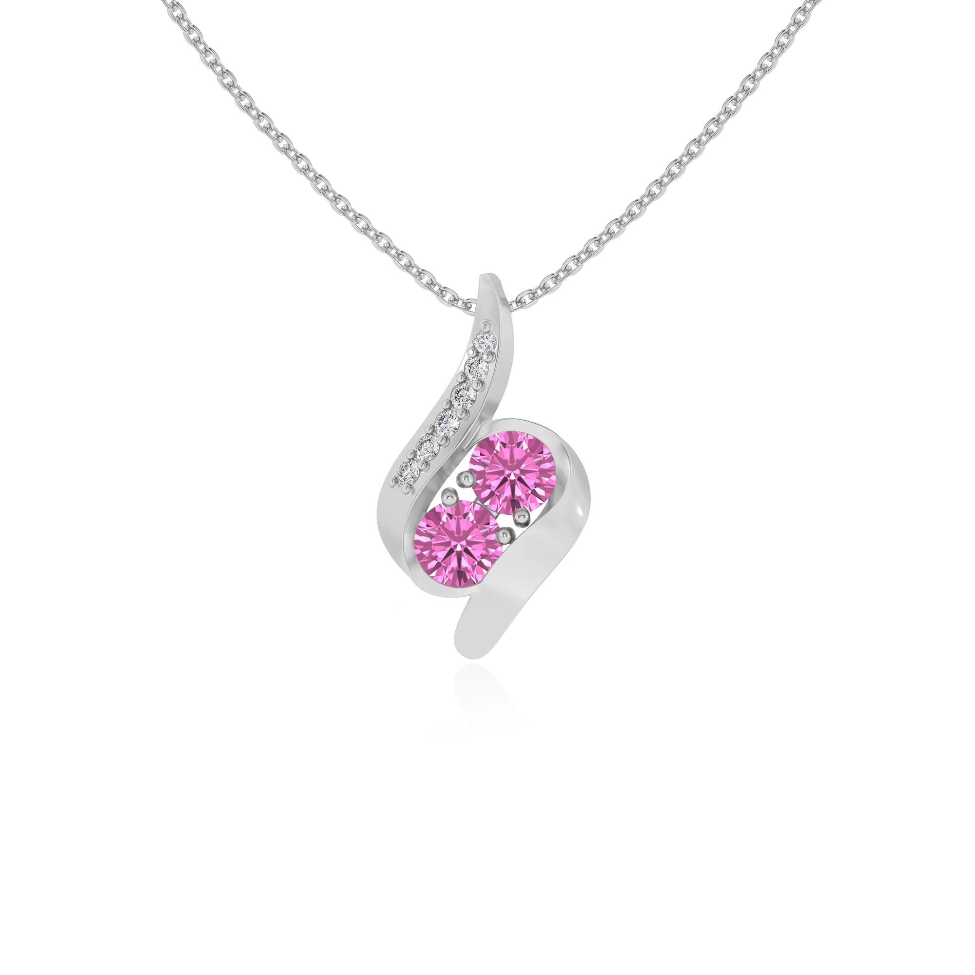 lab grown pink-sapphire round solitaire v-bale necklaces in sterling silver