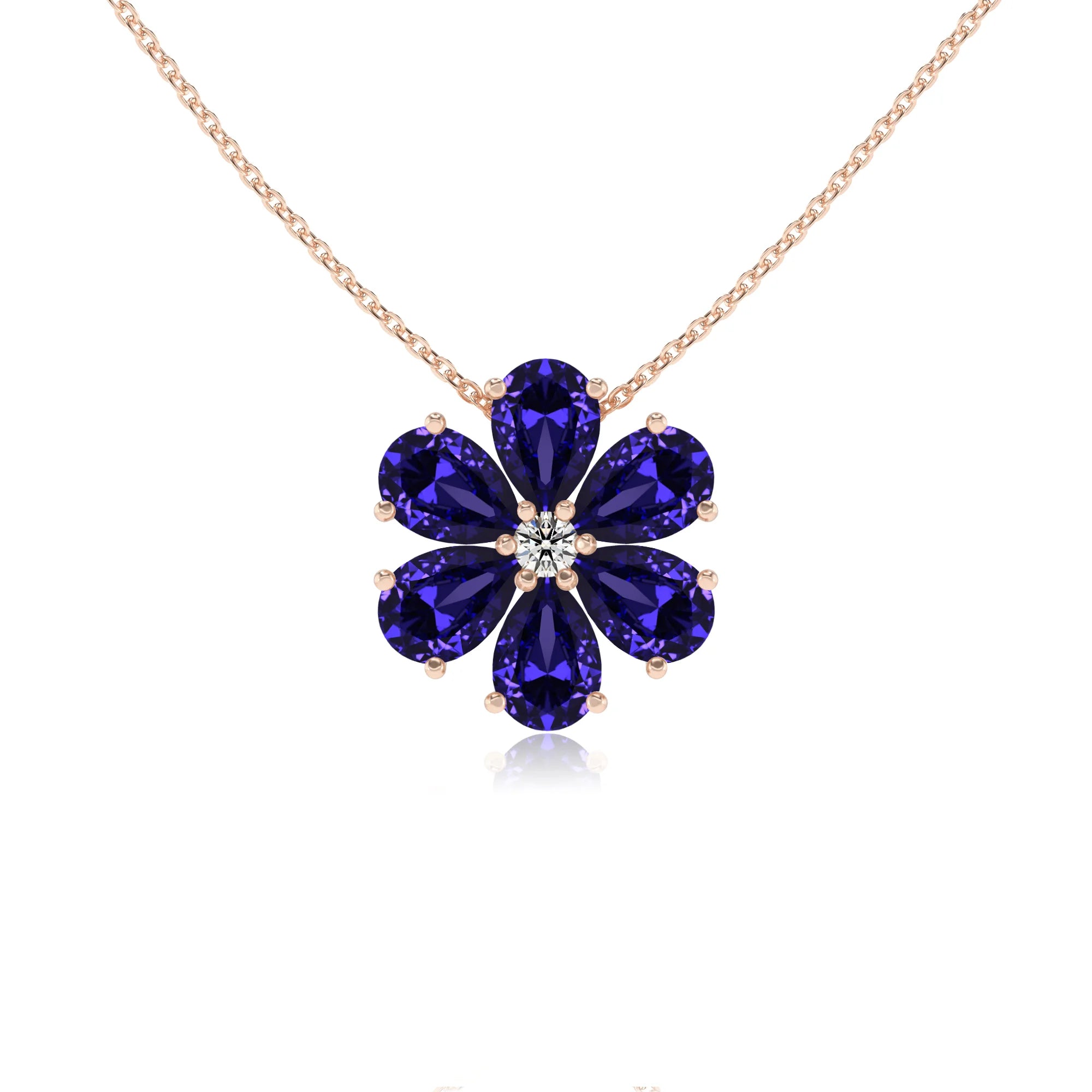 lab grown tanzanite pear solitaire necklaces in rose gold
