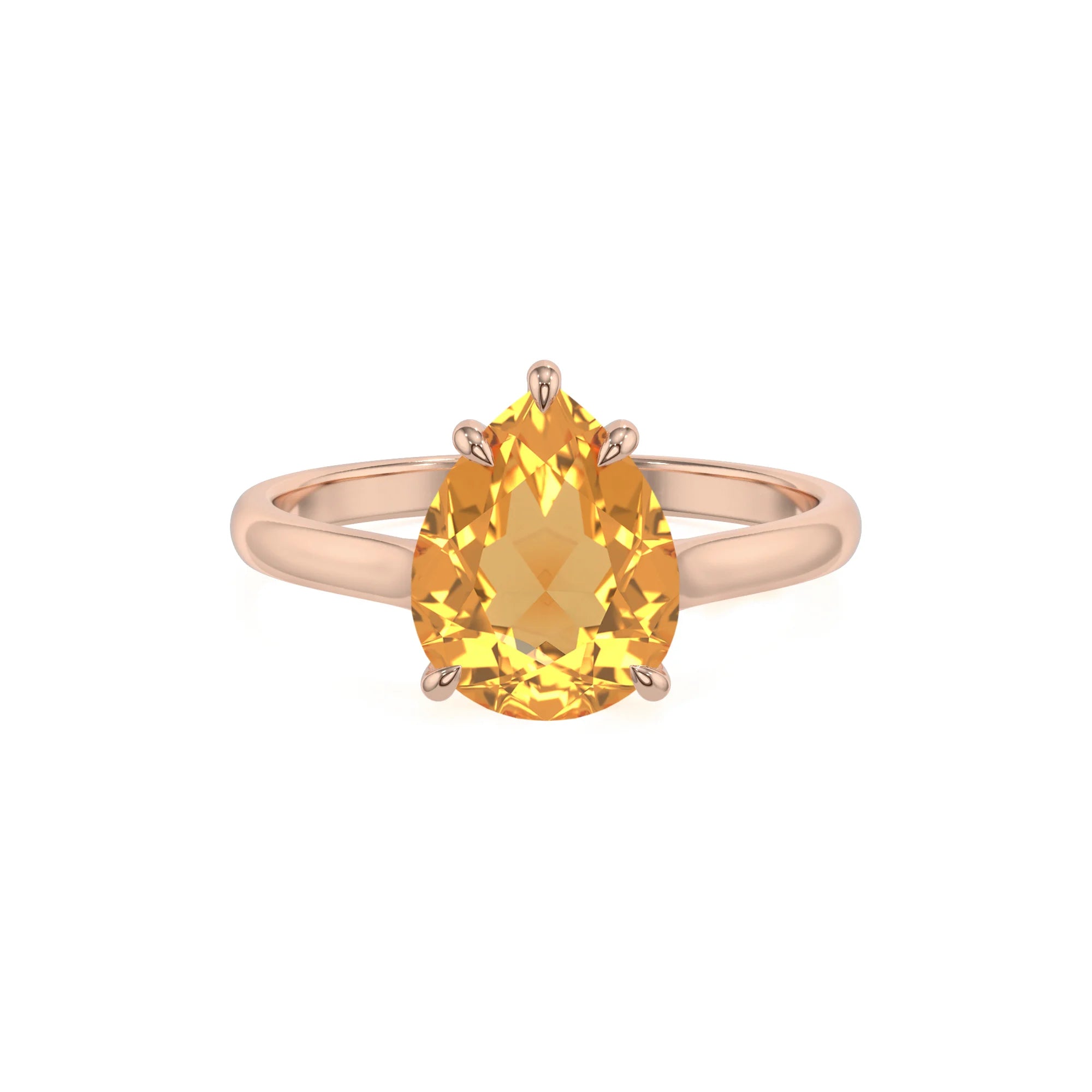 lab grown citrine pear solitaire rings in rose gold