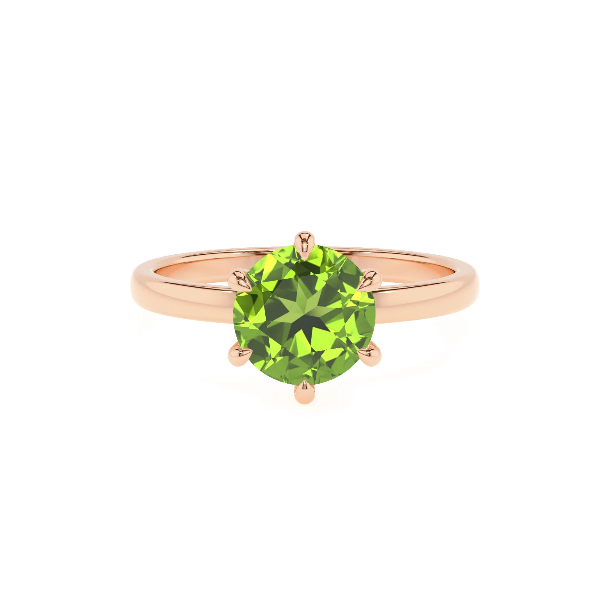 natural peridot round solitaire rings in rose gold