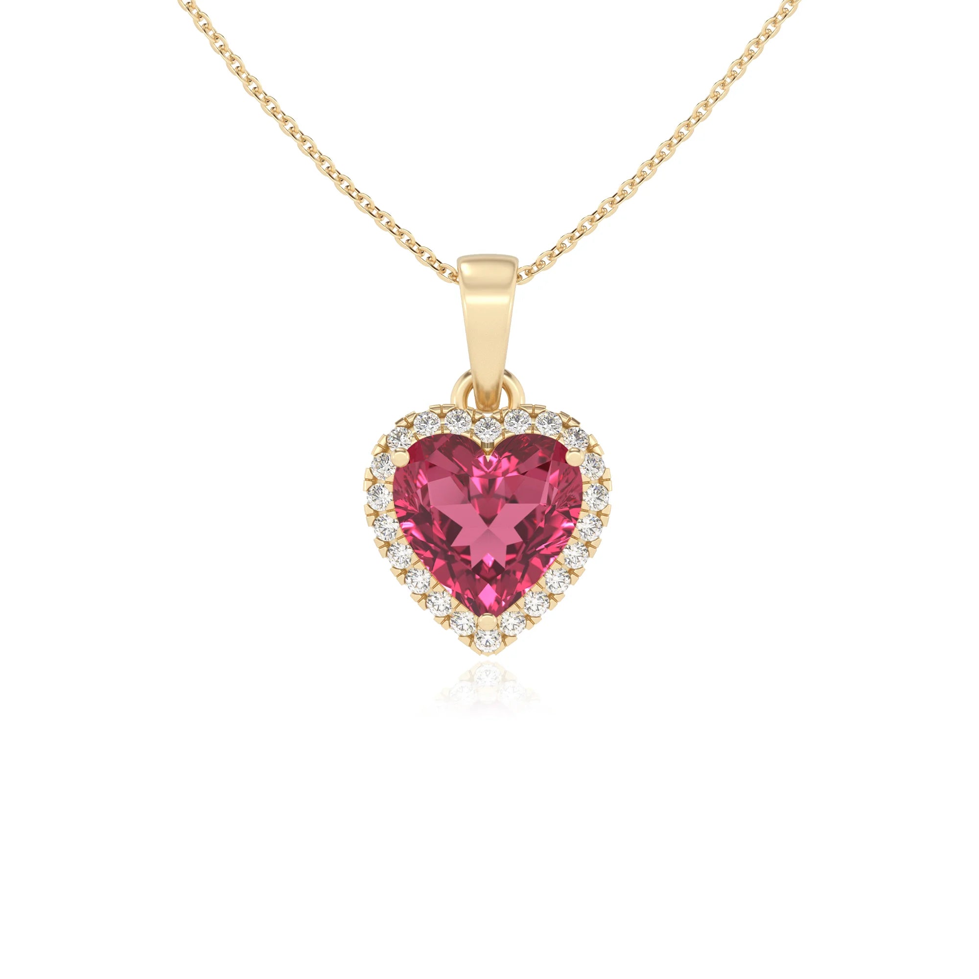 lab grown pink-tourmaline heart solitaire necklaces in yellow gold