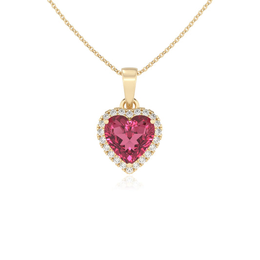lab grown pink-tourmaline heart solitaire necklaces in yellow gold