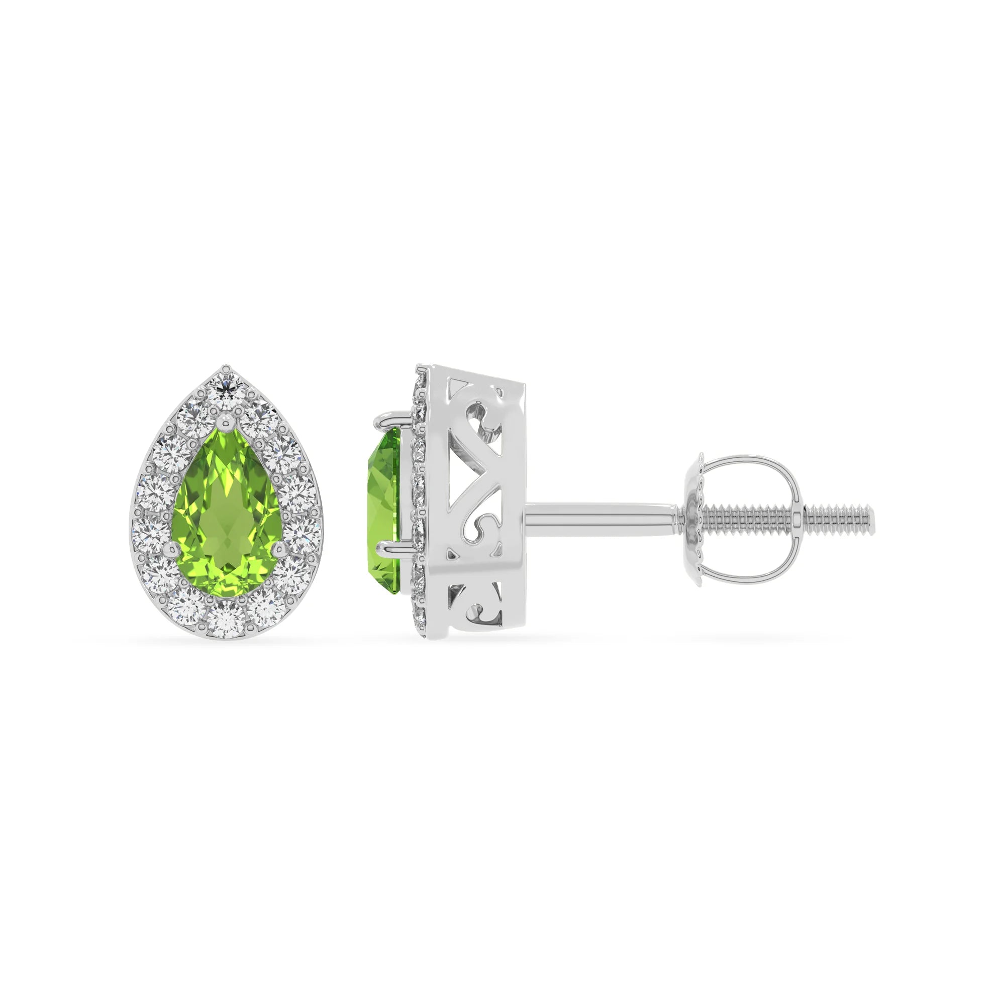 natural peridot pear stud earrings in white gold