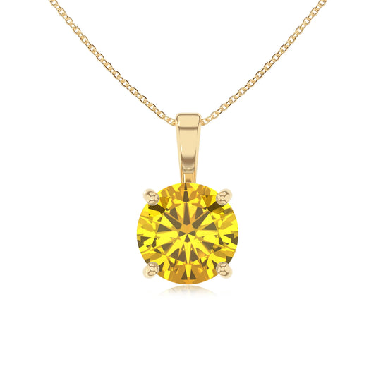 lab grown yellow-sapphire round solitaire necklaces in yellow gold