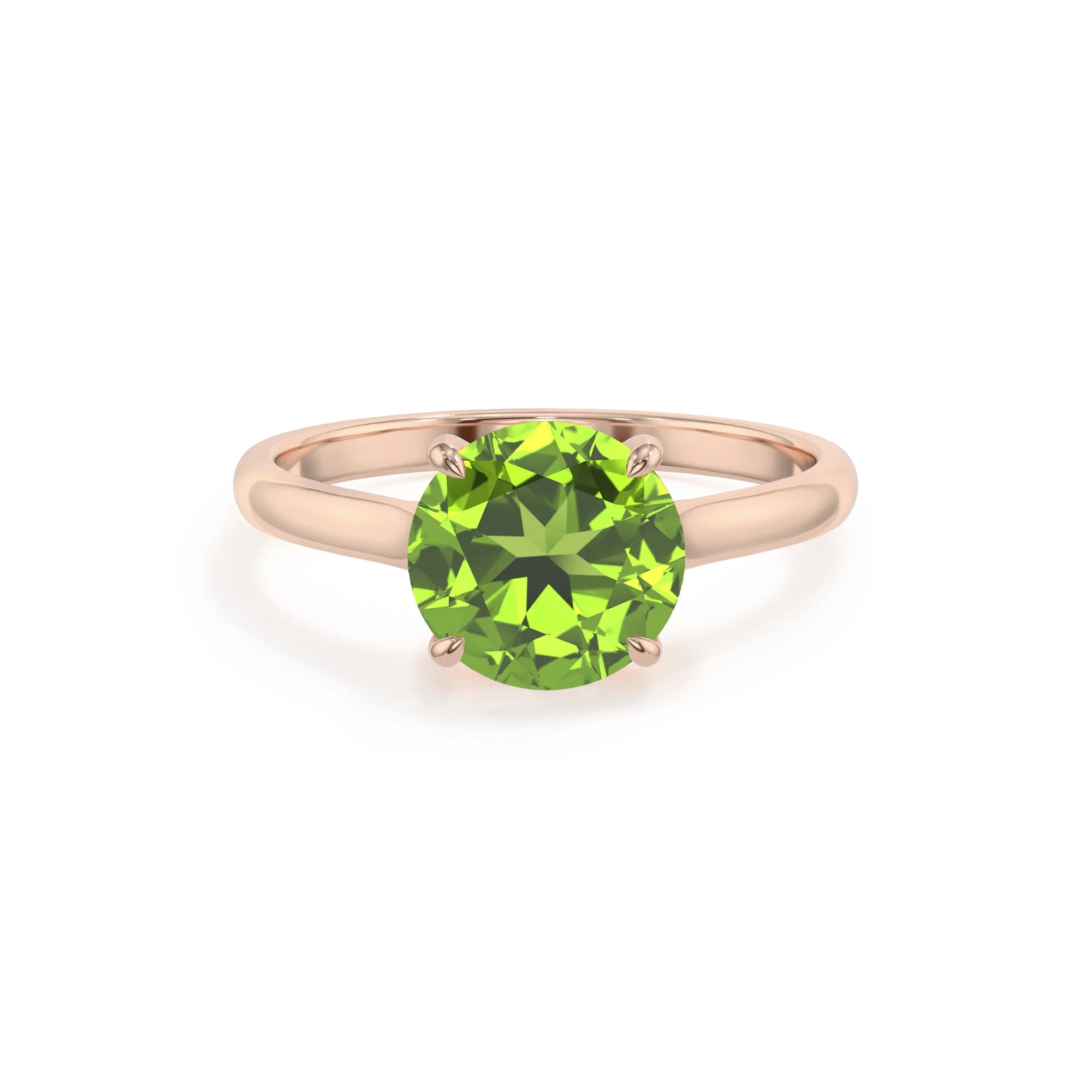 natural peridot round solitaire rings in rose gold