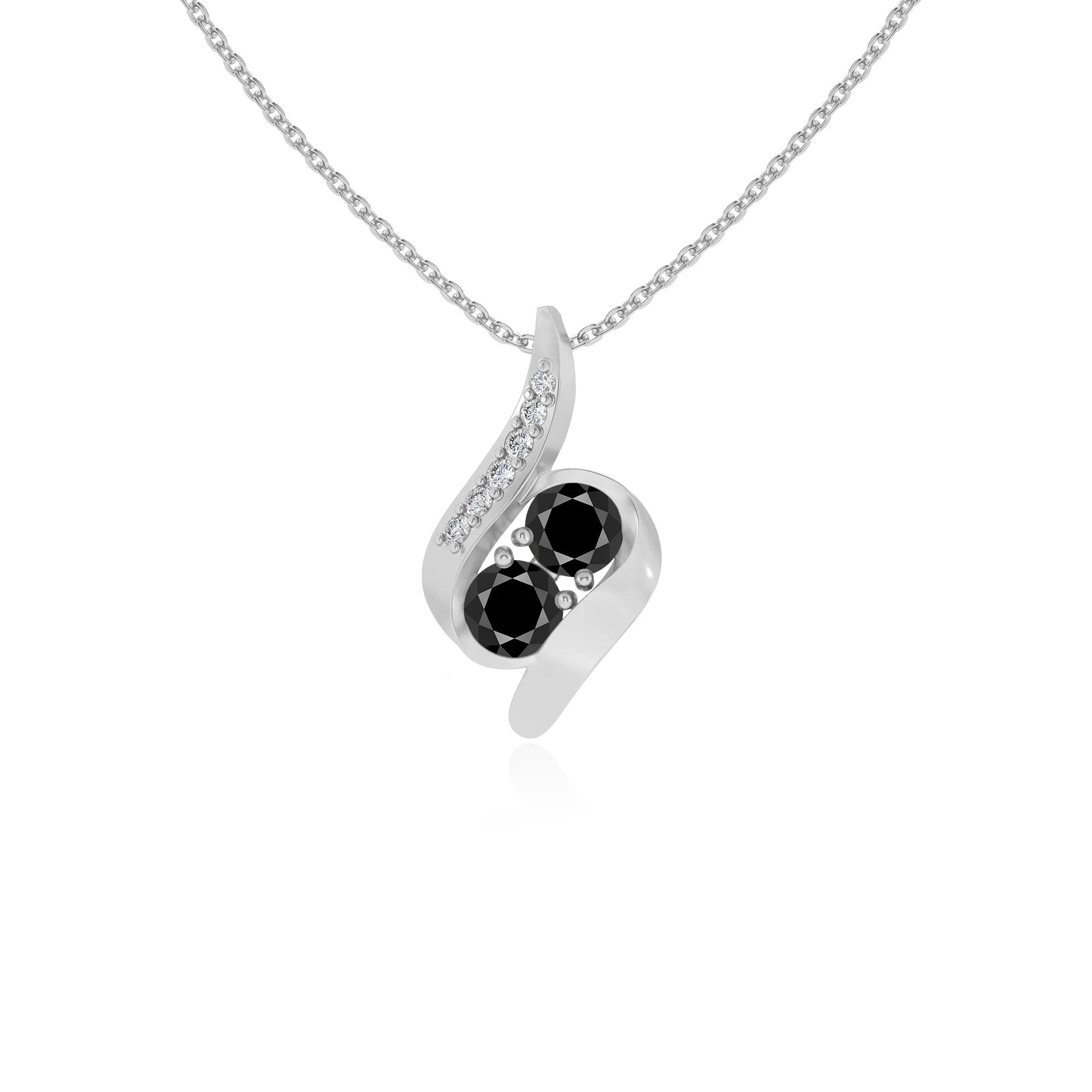 natural black-onyx round solitaire v-bale necklaces in white gold