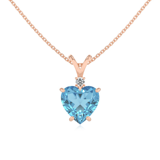 natural swiss-blue-topaz heart solitaire v-bale necklaces in rose gold