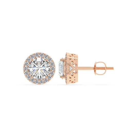 lab grown moissanite round stud earrings in rose gold