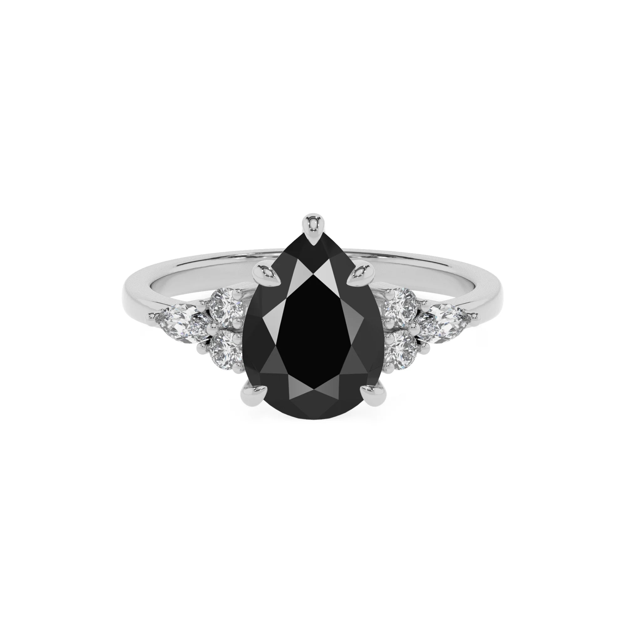 natural black-onyx pear solitaire rings in sterling silver