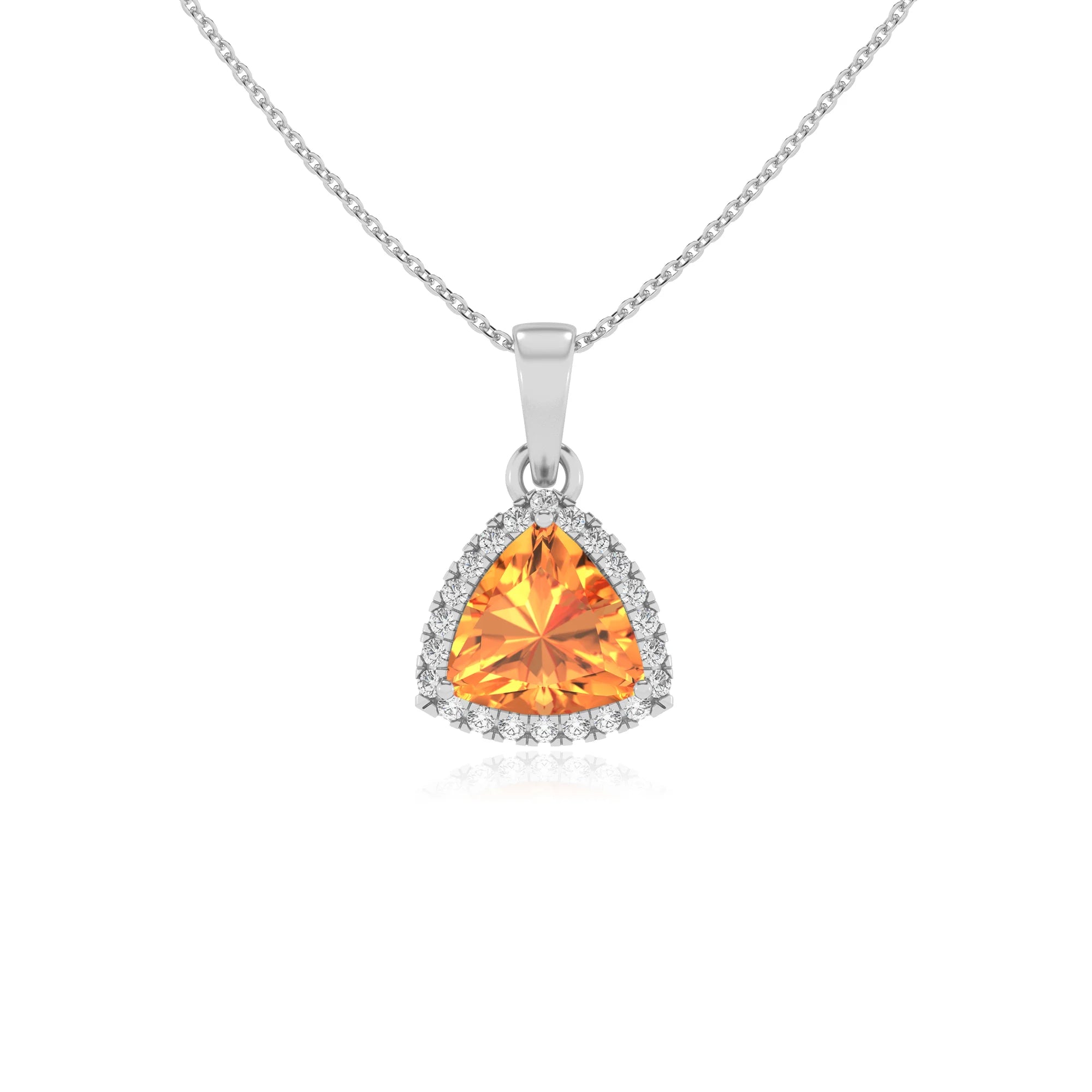 lab grown citrine trillion solitaire necklaces in white gold
