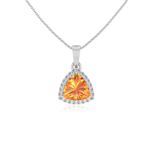 lab grown citrine trillion solitaire necklaces in white gold