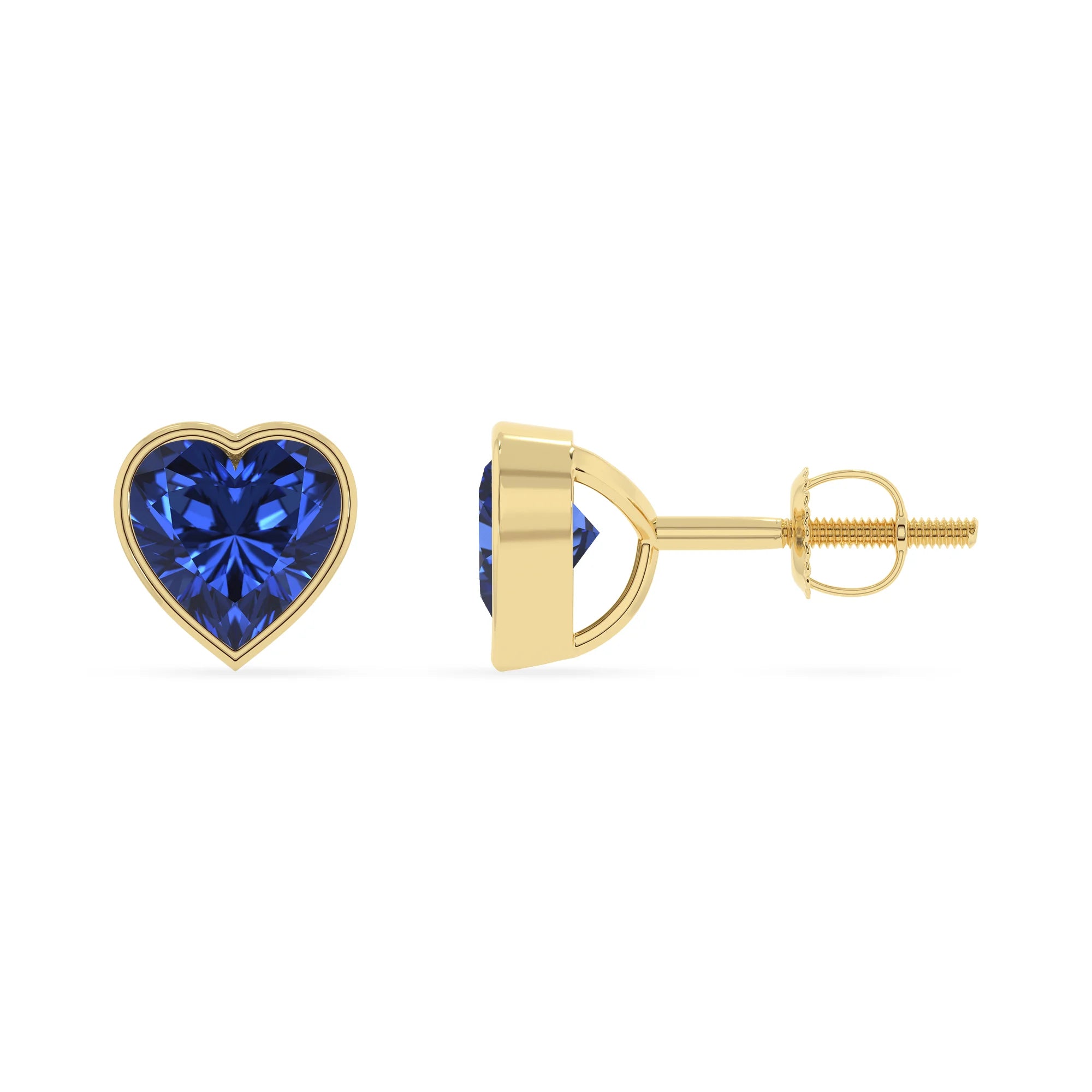lab grown blue sapphire emerald cut stud earrings in yellow gold