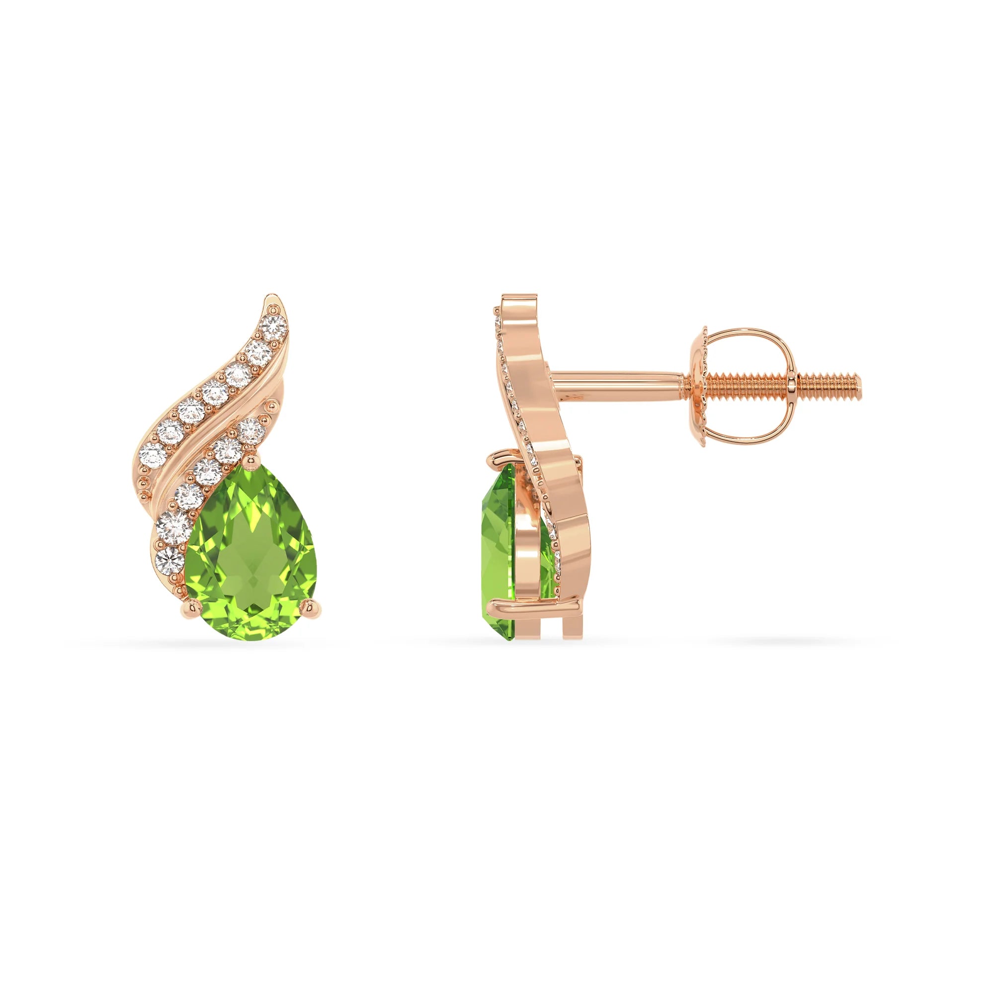 natural peridot pear stud earrings in rose gold