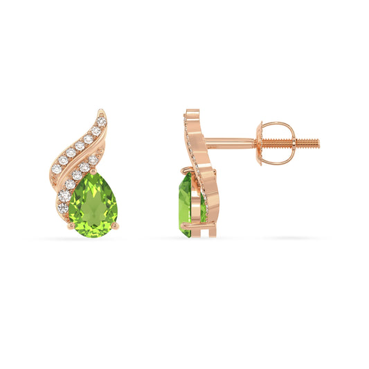 natural peridot pear stud earrings in rose gold