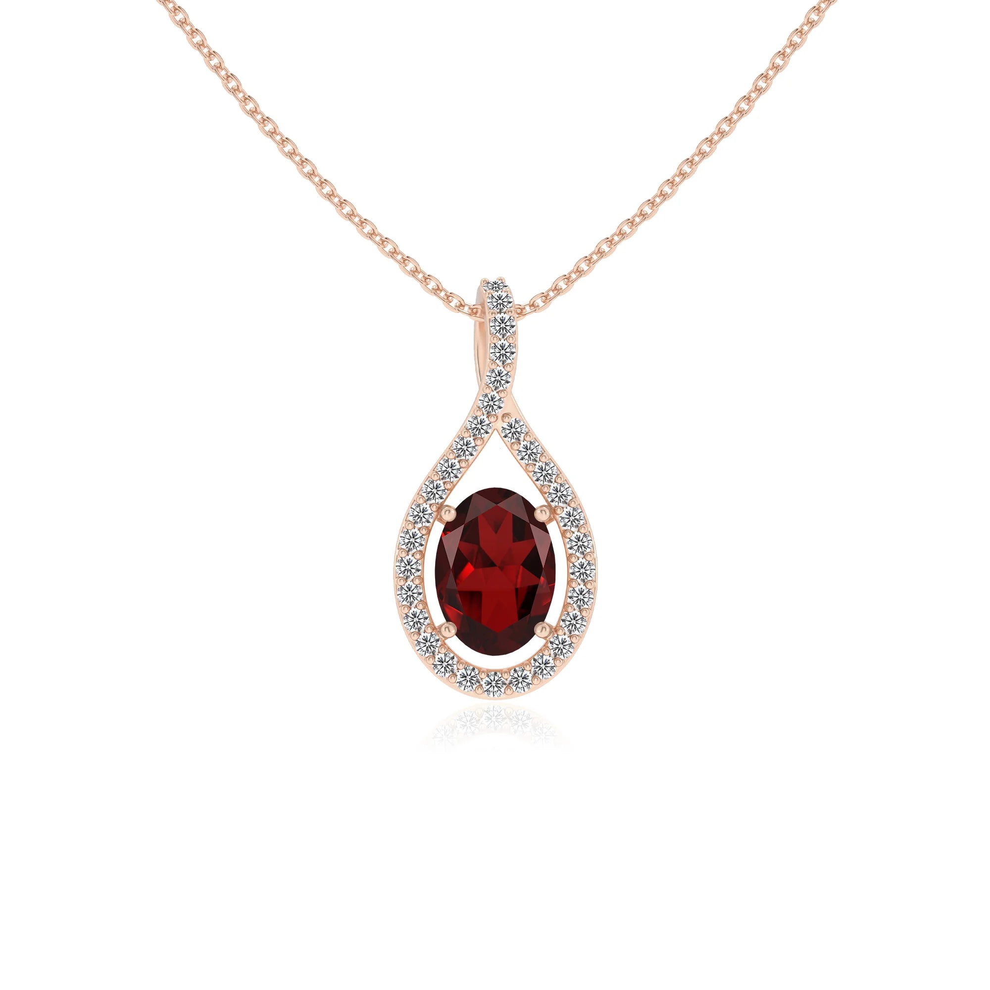 natural garnet oval solitaire necklaces in rose gold