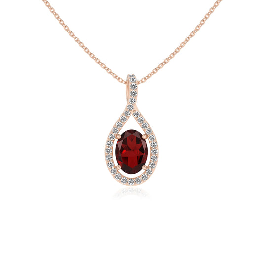 natural garnet oval solitaire necklaces in rose gold