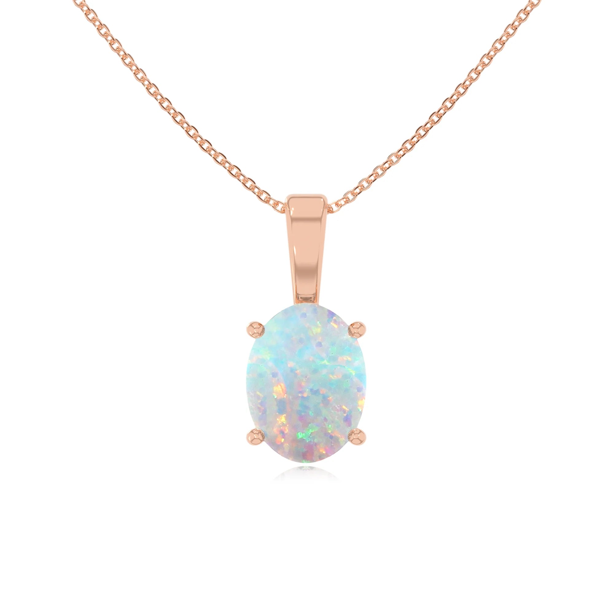 lab grown opal oval solitaire necklaces in rose gold