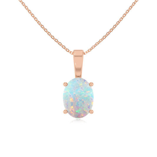 lab grown opal oval solitaire necklaces in rose gold