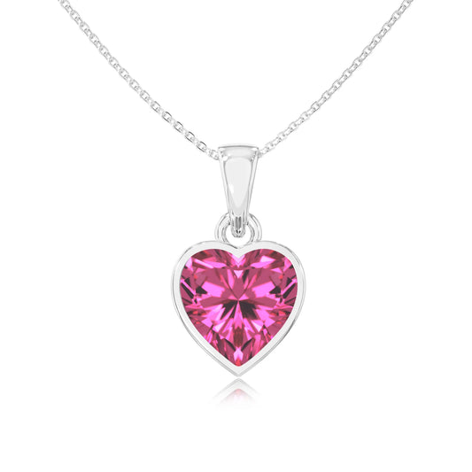 lab grown pink-sapphire heart solitaire necklaces in white gold