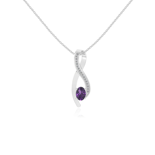 lab grown amethyst oval solitaire necklaces in platinum